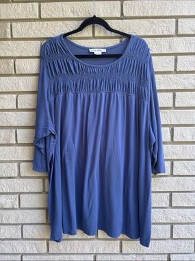 Penningtons Blue Smocked Yoke 3/4 Sleeve Top Size 3X